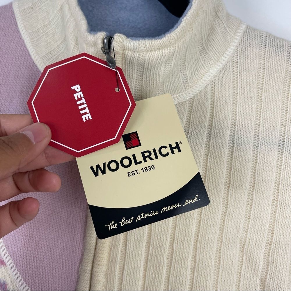 Vintage Woolrich Lambswool Patchwork Zip Vest Sweater XL Petite Pastel Outdoor - Picture 3 of 10